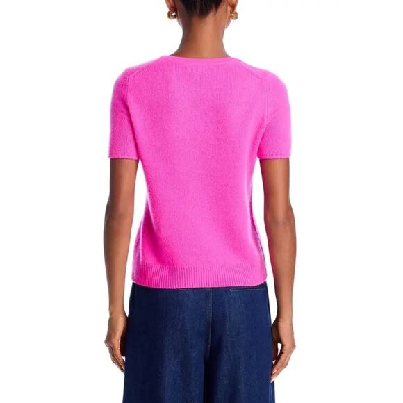 C by Bloomingdale's Women Pink Fuchsia Cashmere Short Sleeve Casual Top Size M - Picture 4 of 6